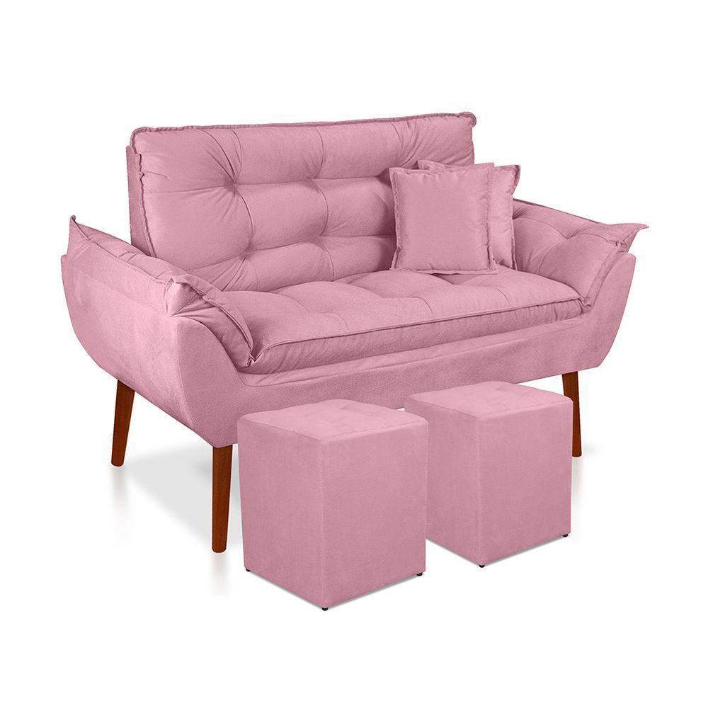 Kit 01 Namoradeira Opala 02 Puff Quadrado 02 Almofadas Rosa Bebê - 1