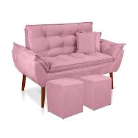 Kit 01 Namoradeira Opala 02 Puff Quadrado 02 Almofadas Rosa Bebê - 1