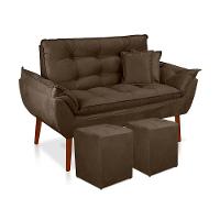 Kit 01 Namoradeira Opala 02 Puff Quadrado 02 Almofadas Marrom - 1