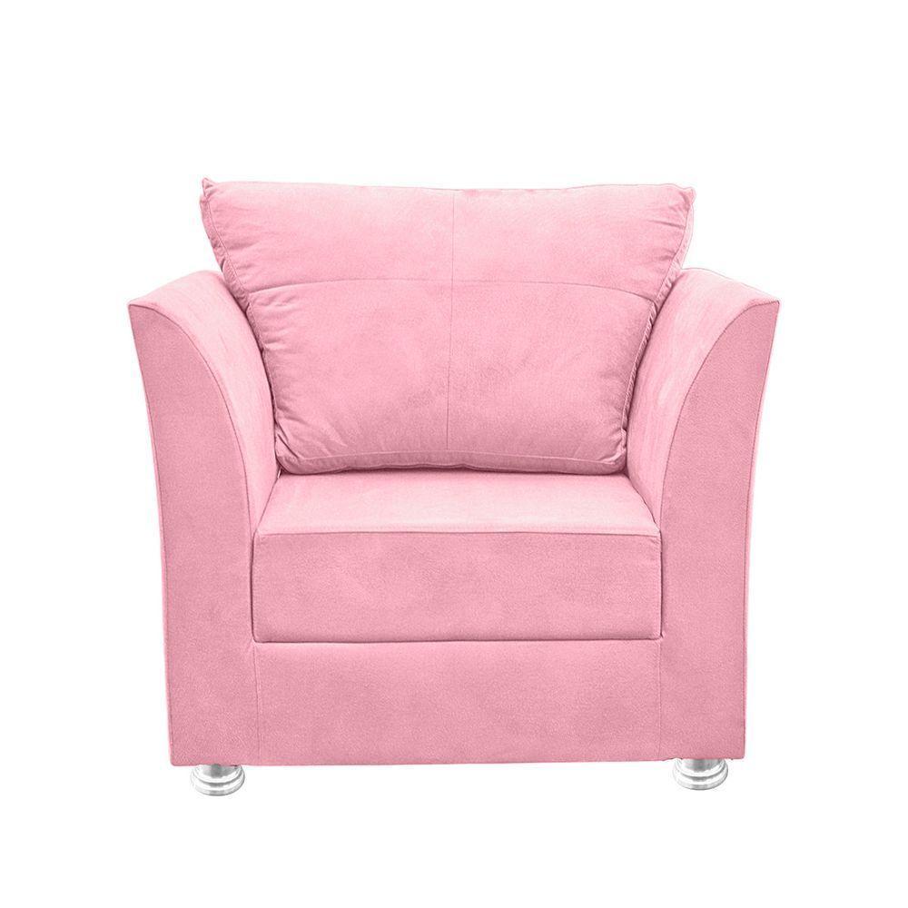 Poltrona Decorativa Para Sala E Quarto Lisboa Suede Rosa Bebê - 4