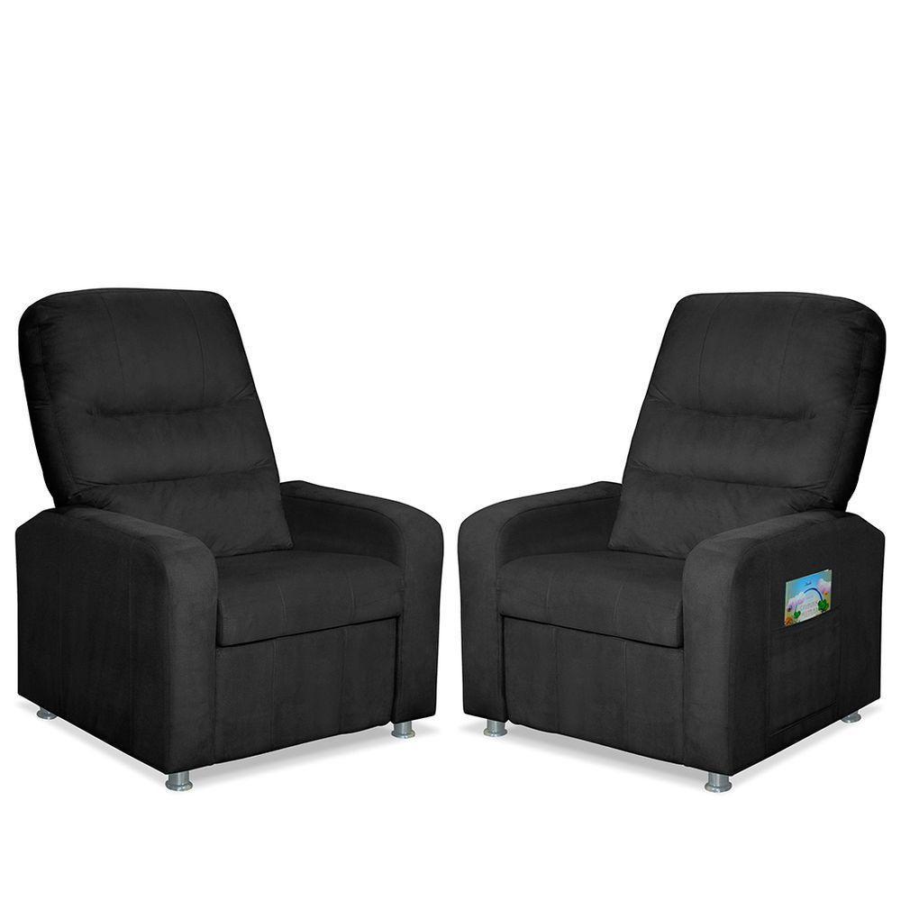 Kit 02 Poltrona Do Papai Reclinável Confortável Suede Preto - 1
