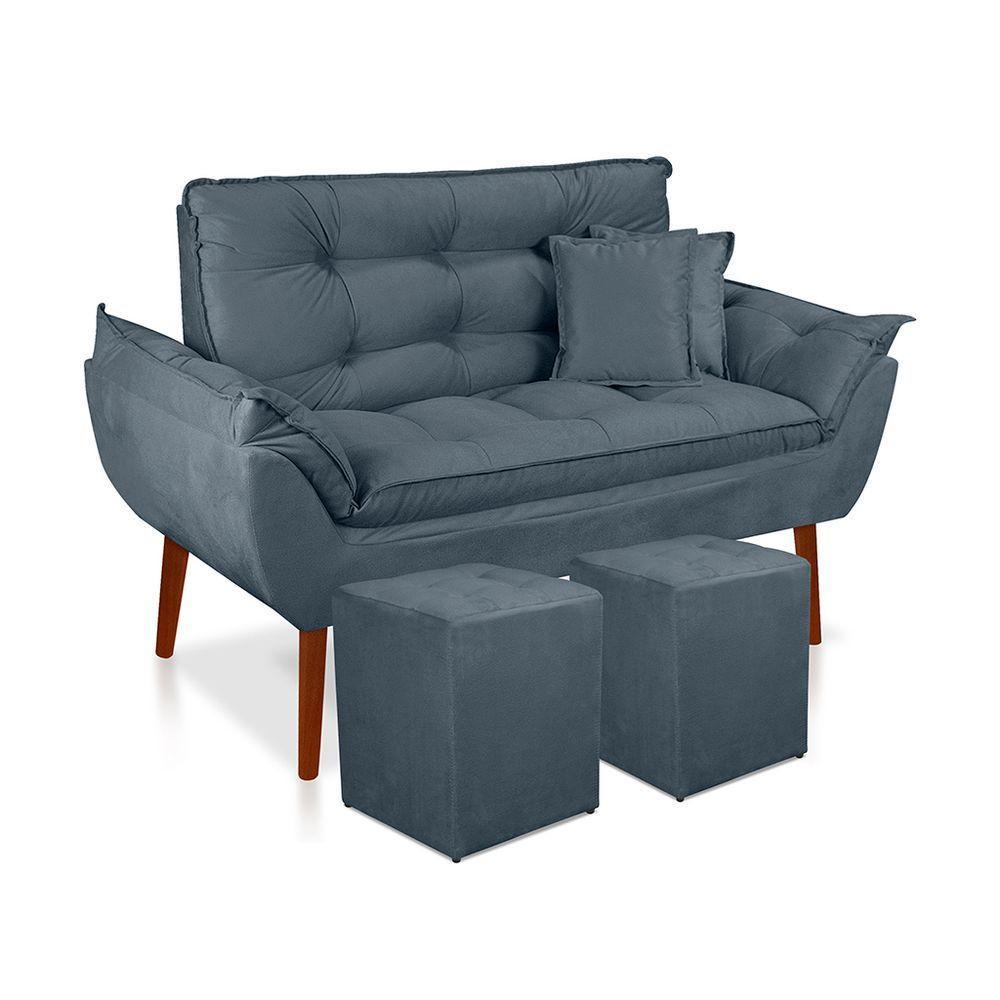 Kit 01 Namoradeira Opala 02 Puff Quadrado 02 Almofadas Azul Turquesa - 1