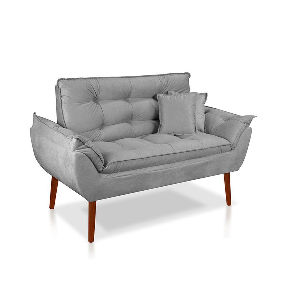 Kit 01 Namoradeira Opala 02 Puff Quadrado 02 Almofadas Cinza Claro - 3