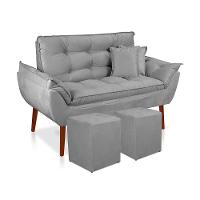 Kit 01 Namoradeira Opala 02 Puff Quadrado 02 Almofadas Cinza Claro - 1