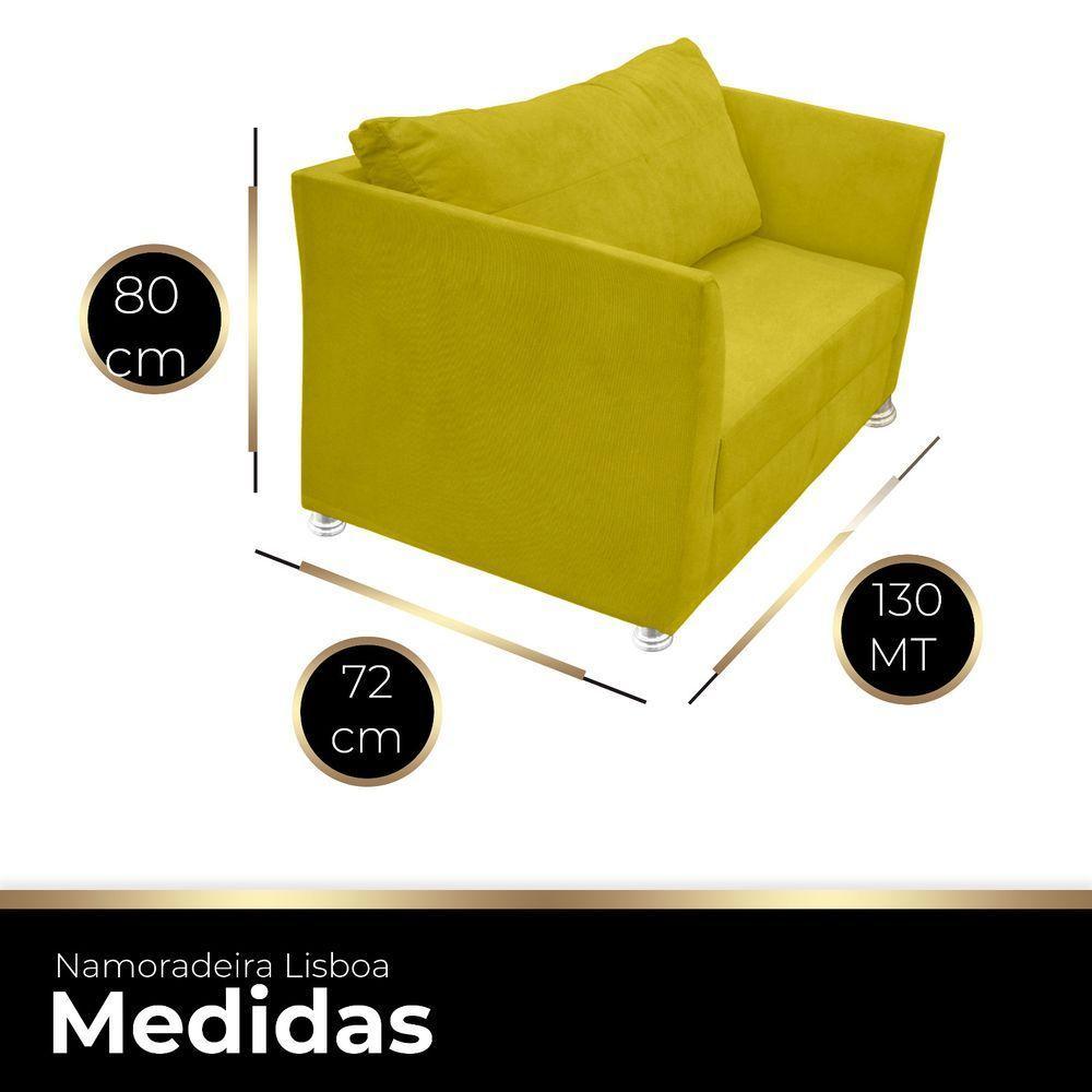 Namoradeira Lisboa 02 Lugares Para Sala Salão Escritório Suede Amarelo - 2