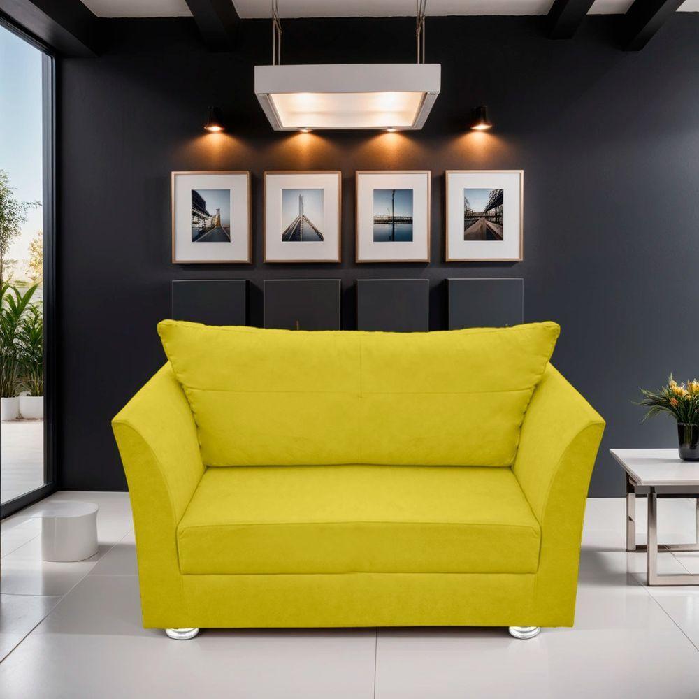 Namoradeira Lisboa 02 Lugares Para Sala Salão Escritório Suede Amarelo - 3