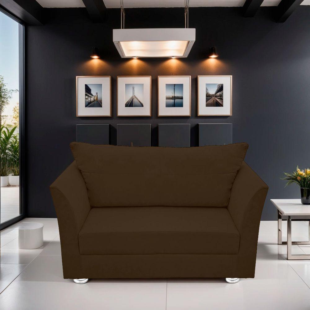 Namoradeira Lisboa 02 Lugares Para Sala Salão Escritório Suede Marrom - 3