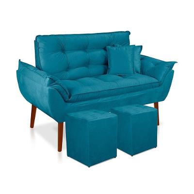 Kit 01 Namoradeira Opala 02 Puff Quadrado 02 Almofadas Azul Claro