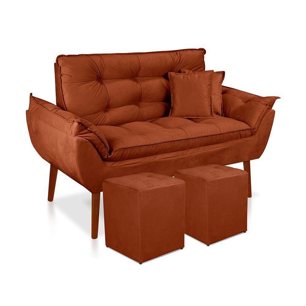 Kit 01 Namoradeira Opala 02 Puff Quadrado 02 Almofadas Terracota - 1