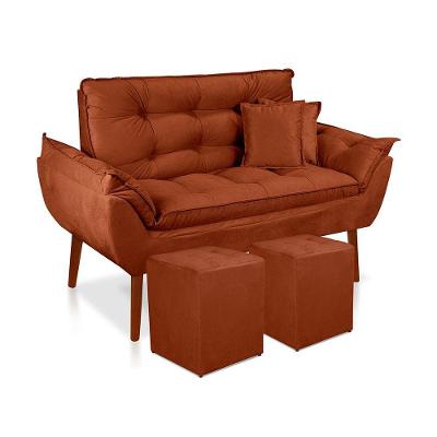 Kit 01 Namoradeira Opala 02 Puff Quadrado 02 Almofadas Terracota