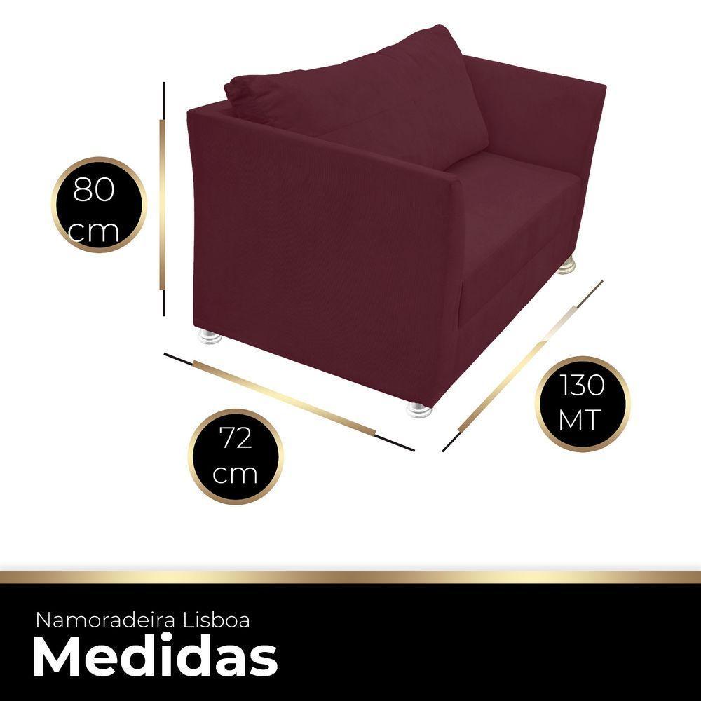 Namoradeira Lisboa 02 Lugares Para Sala Salão Escritório Bordô - 2