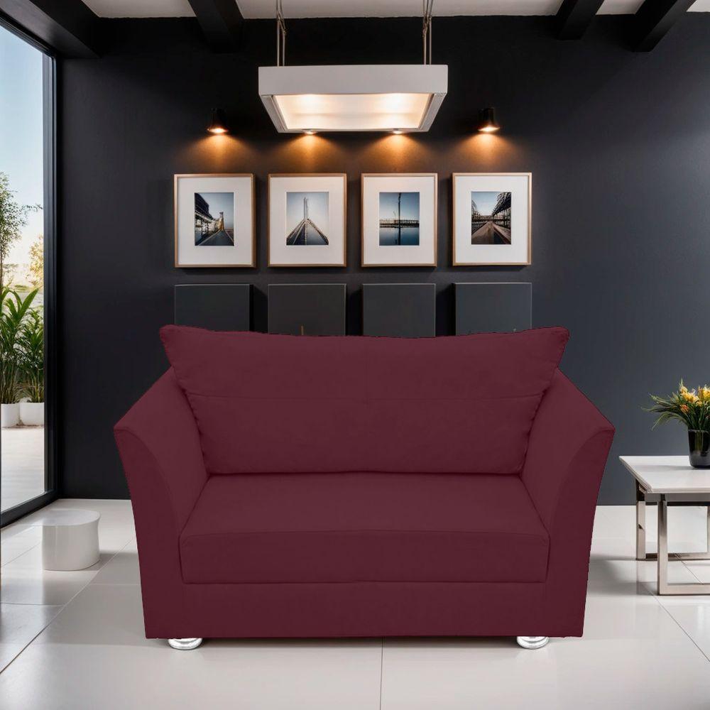 Namoradeira Lisboa 02 Lugares Para Sala Salão Escritório Bordô - 3