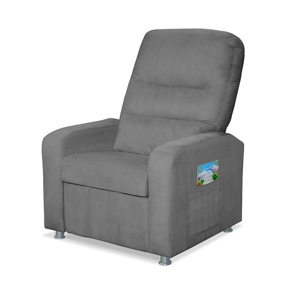 Poltrona Do Papai Reclinável Confortável Suede Cinza Escuro - 6