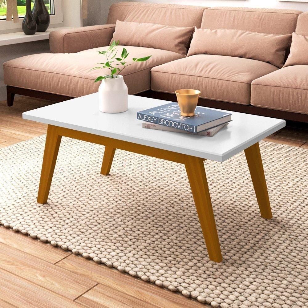 Mesa De Centro Com Pés Em Madeira Prism Branco Acetinado - Patrimar - 1