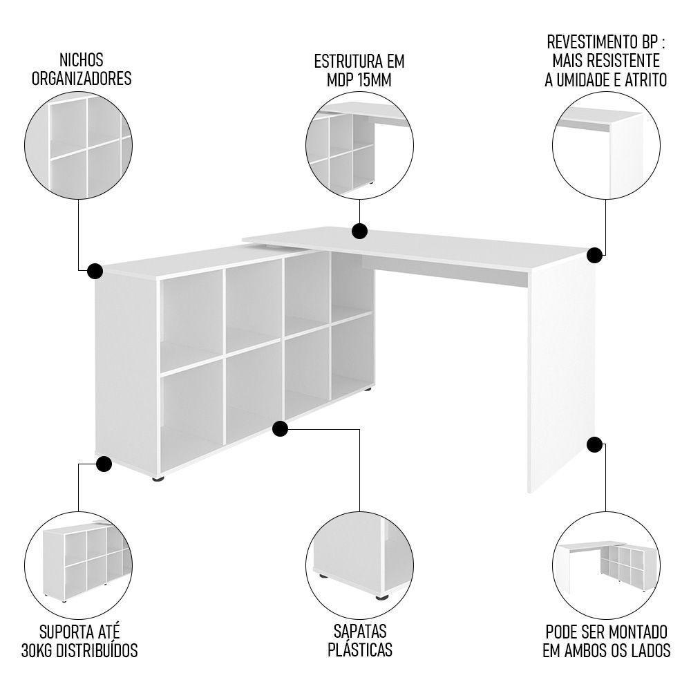 Mesa Escrivaninha Em L Eron E Balcão 60cm 2 Portas Look A06 Branco - Mpozenato - 2