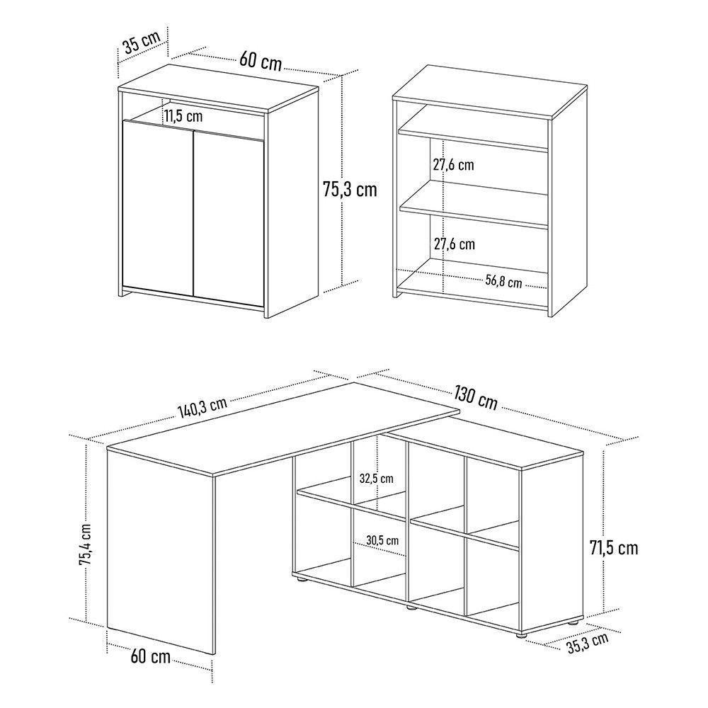 Mesa Escrivaninha Em L Eron E Balcão 60cm 2 Portas Look A06 Branco - Mpozenato - 10