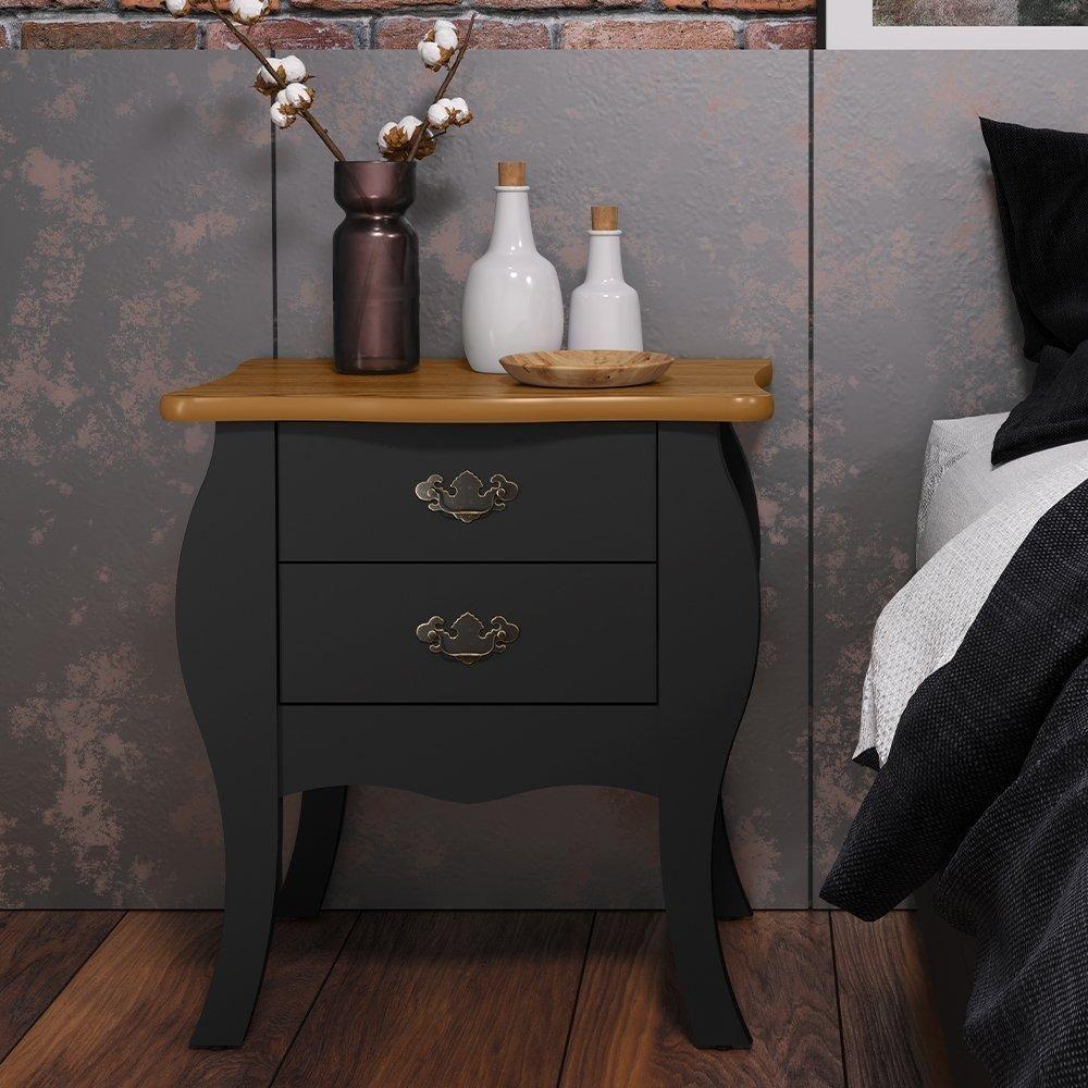 Bombe Com 02 Gavetas Premier Preto Acetinado/cumarú - Patrimar - 1