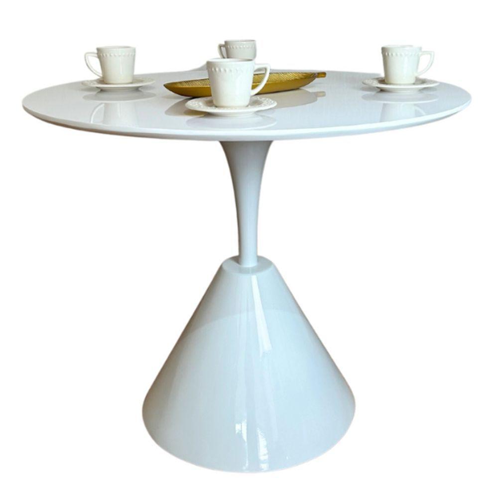 Mesa De Jantar Cone Redonda Masp 110 Cm Tampo Laca Branca Base Branca Cor Marrom - 1