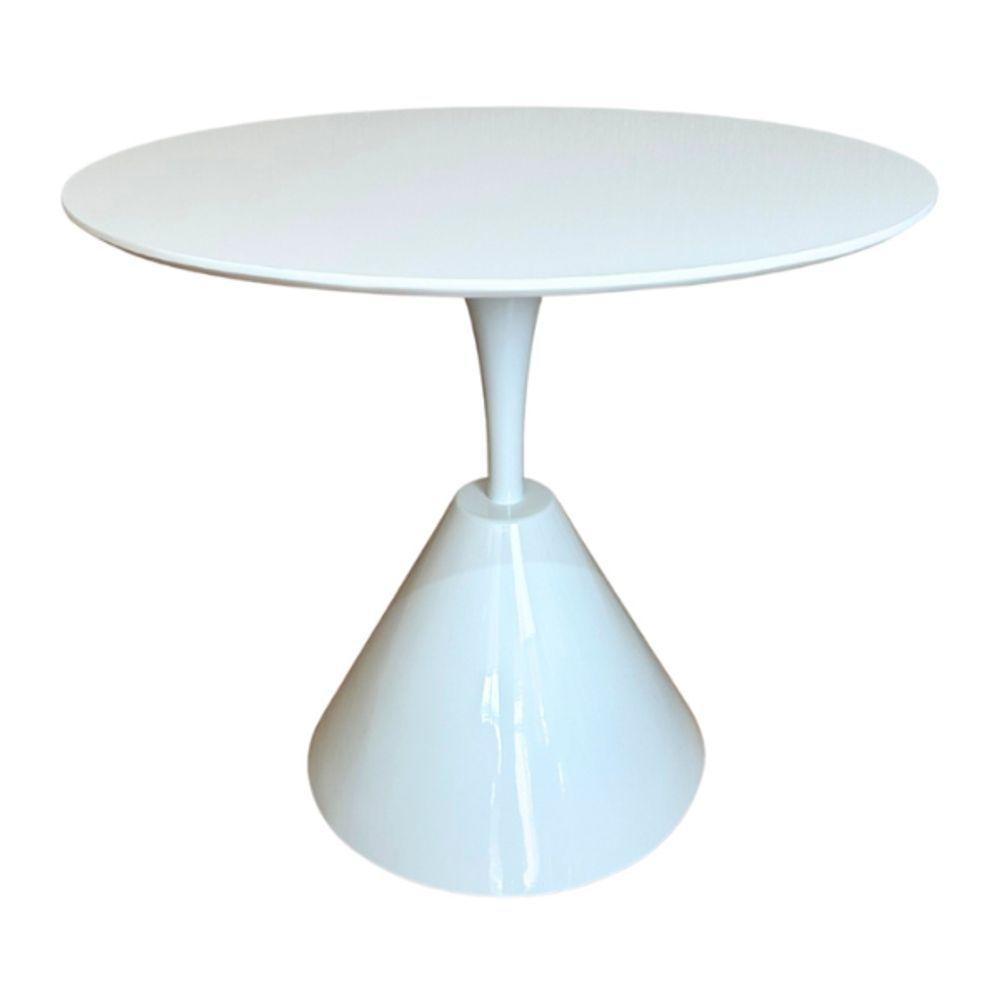 Mesa De Jantar Cone Redonda Masp 110 Cm Tampo Laca Branca Base Branca Cor Marrom - 5