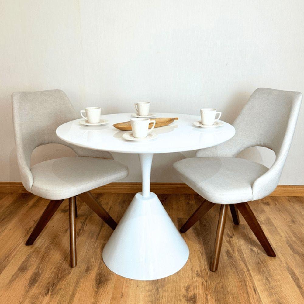 Mesa De Jantar Cone Redonda Masp 90 Cm Tampo Laca Branca Base Branca Cor Marrom - 3