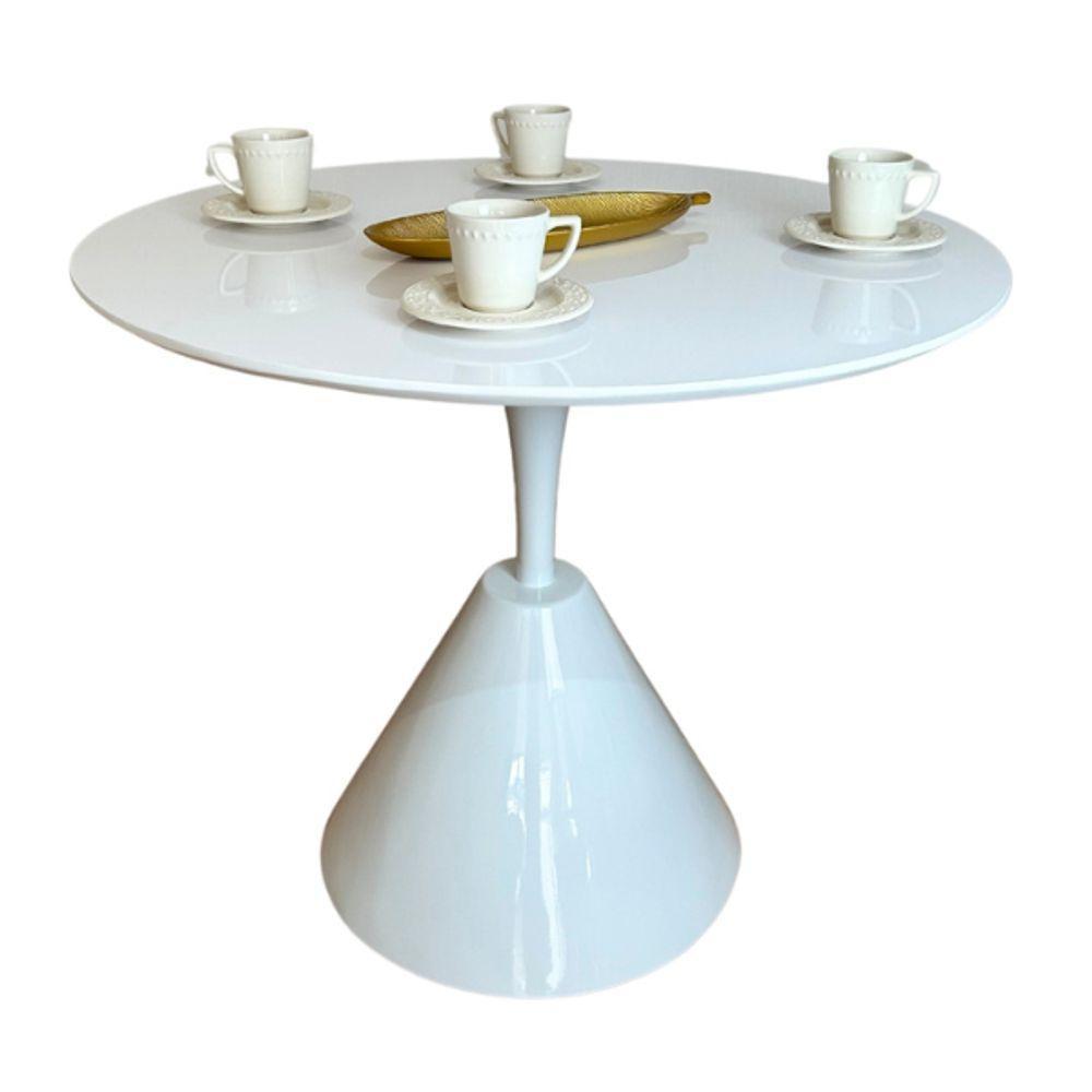 Mesa De Jantar Cone Redonda Masp 120 Cm Tampo Laca Branca Base Branca Cor Marrom - 2