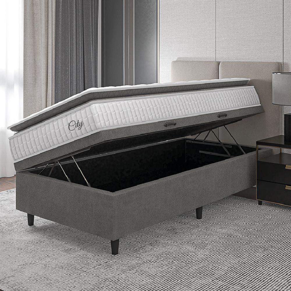 Cama Box Baú Colchão Solteiro Molas Ensacadas City Pillow Top 88x188x64cm Branco-Preto Hellen Suporta até 110kg por Pessoa - 5