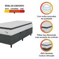 Cama Box Baú Colchão Solteiro Molas Ensacadas City Pillow Top 88x188x64cm Branco-Preto Hellen Suporta até 110kg por Pessoa - 2