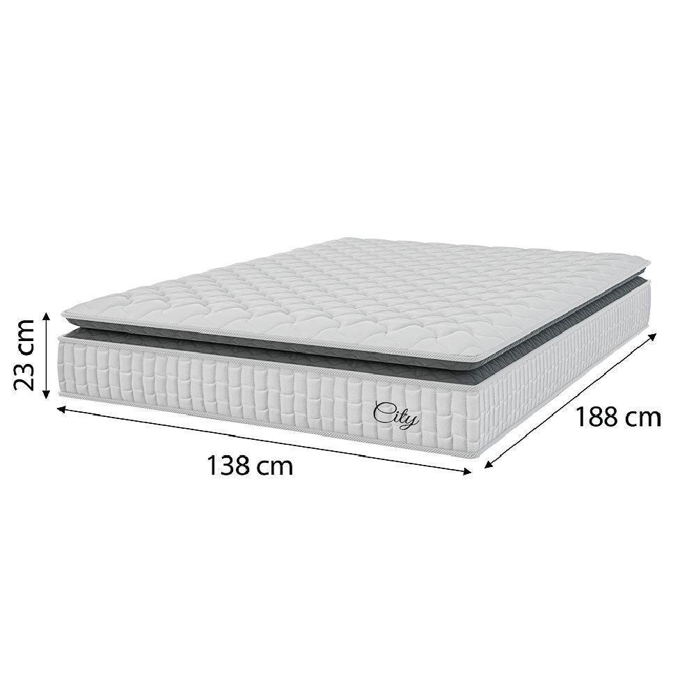 Cama Box Baú Colchão Casal Molas Ensacadas City Pillow Top 138x188x64cm Branco-Preto Hellen Suporta até 110kg por Pessoa - 3