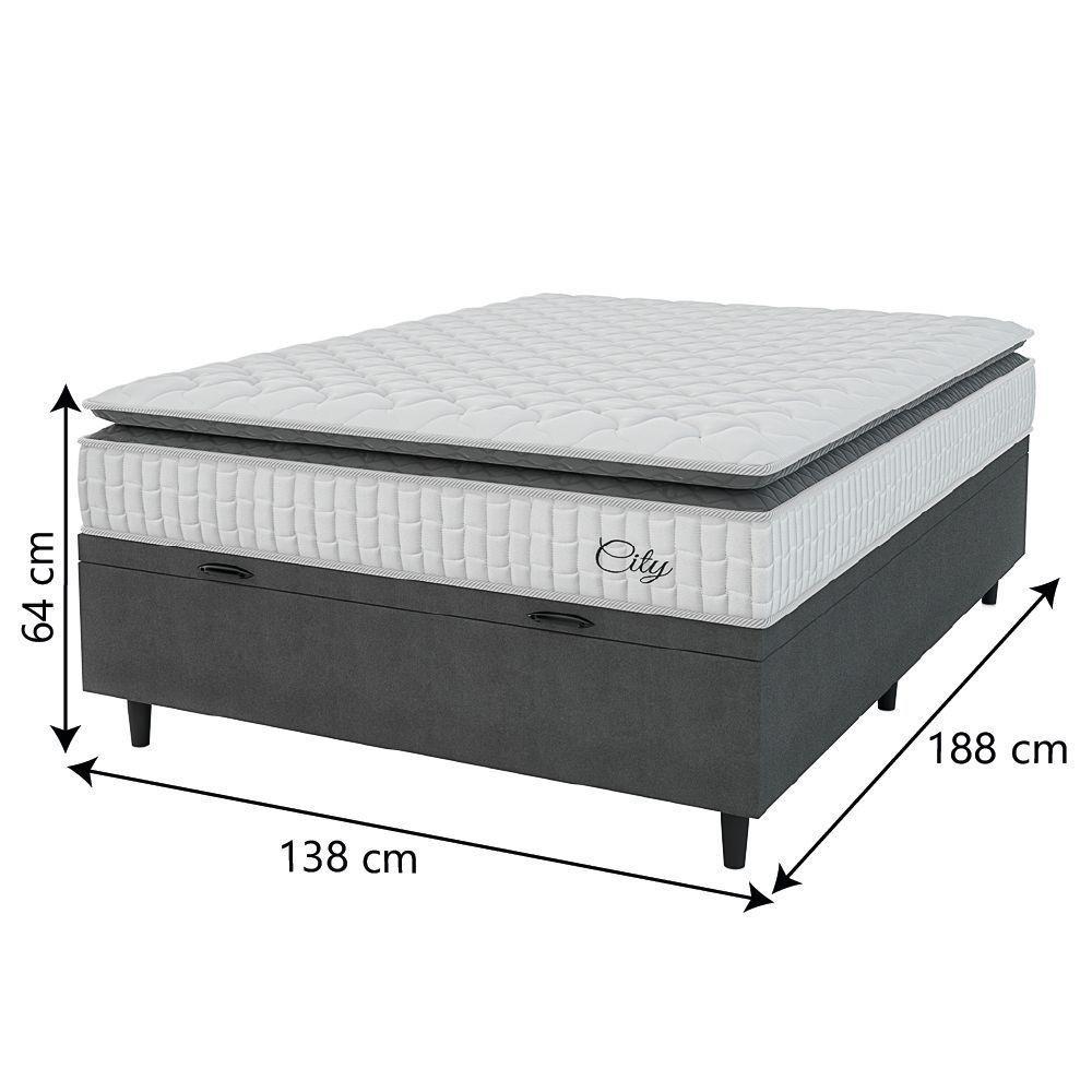 Cama Box Baú Colchão Casal Molas Ensacadas City Pillow Top 138x188x64cm Branco-Preto Hellen Suporta até 110kg por Pessoa - 4