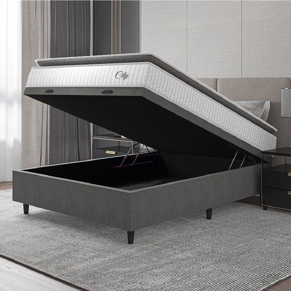 Cama Box Baú Colchão Casal Molas Ensacadas City Pillow Top 138x188x64cm Branco-Preto Hellen Suporta até 110kg por Pessoa - 5