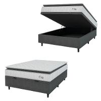 Cama Box Baú Colchão Casal Molas Ensacadas City Pillow Top 138x188x64cm Branco-Preto Hellen Suporta até 110kg por Pessoa - 1