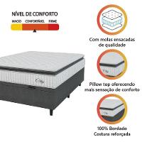 Cama Box Baú Colchão Casal Molas Ensacadas City Pillow Top 138x188x64cm Branco-Preto Hellen Suporta até 110kg por Pessoa - 2