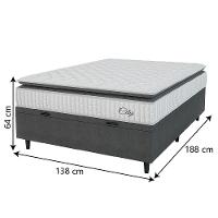 Cama Box Baú Colchão Casal Molas Ensacadas City Pillow Top 138x188x64cm Branco-Preto Hellen Suporta até 110kg por Pessoa