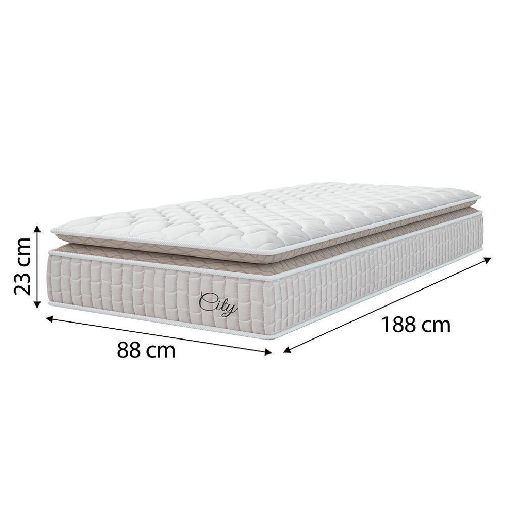 Cama Box Colchão Solteiro Molas Ensacadas City Pillow Top 88x188x61cm Branco-Bege Hellen Suporta até 110kg por Pessoa - 3