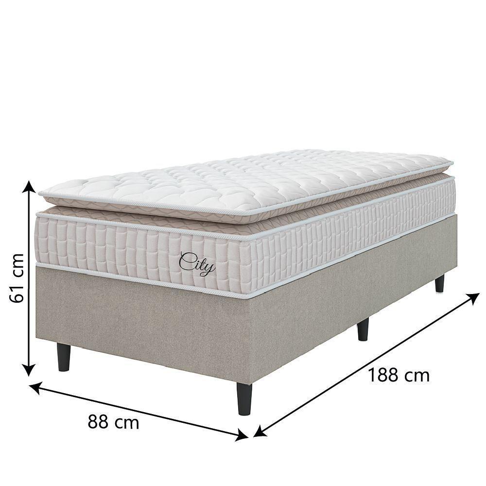 Cama Box Colchão Solteiro Molas Ensacadas City Pillow Top 88x188x61cm Branco-Bege Hellen Suporta até 110kg por Pessoa - 4