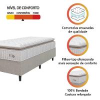 Cama Box Colchão Solteiro Molas Ensacadas City Pillow Top 88x188x61cm Branco-Bege Hellen Suporta até 110kg por Pessoa - 2