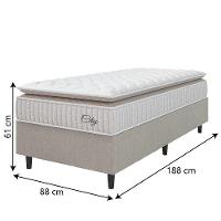 Cama Box Colchão Solteiro Molas Ensacadas City Pillow Top 88x188x61cm Branco-Bege Hellen Suporta até 110kg por Pessoa