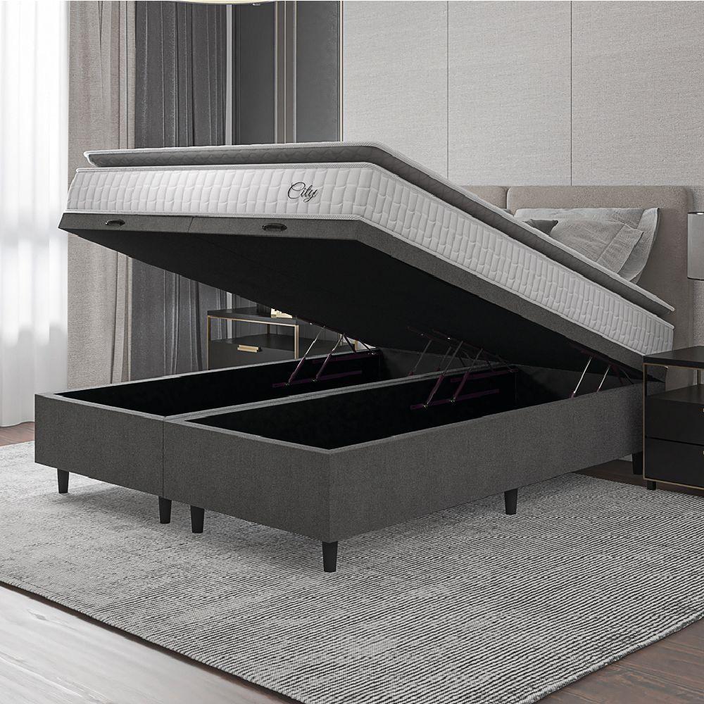 Cama Box Baú Colchão Casal Queen Molas Ensacadas City Pillow Top 158x198x64cm Branco-Preto Hellen Suporta até 110kg por Pessoa - 3