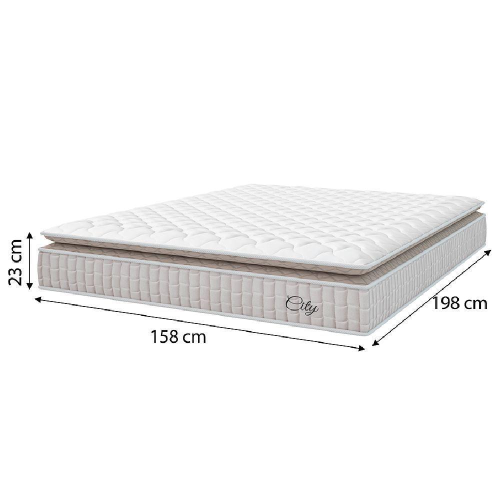 Cama Box Baú Colchão Casal Queen Molas Ensacadas City Pillow Top 158x198x64cm Branco-Bege Hellen Suporta até 110kg por Pessoa - 3