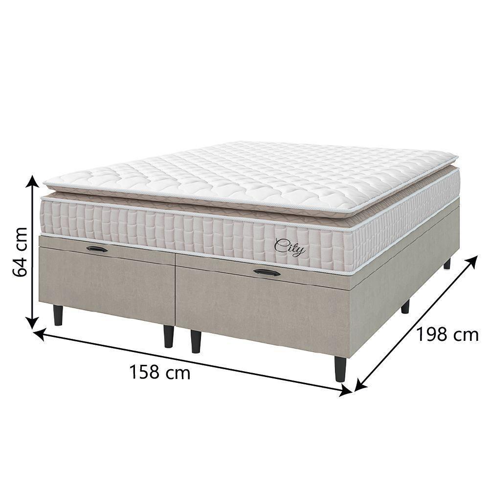 Cama Box Baú Colchão Casal Queen Molas Ensacadas City Pillow Top 158x198x64cm Branco-Bege Hellen Suporta até 110kg por Pessoa - 4