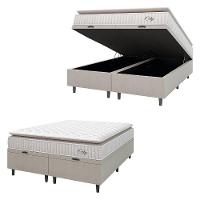 Cama Box Baú Colchão Casal Queen Molas Ensacadas City Pillow Top 158x198x64cm Branco-Bege Hellen Suporta até 110kg por Pessoa - 1