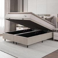 Cama Box Baú Colchão Casal Queen Molas Ensacadas City Pillow Top 158x198x64cm Branco-Bege Hellen Suporta até 110kg por Pessoa - 5