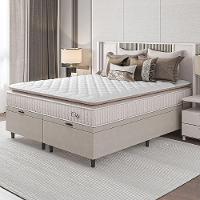 Cama Box Baú Colchão Casal Queen Molas Ensacadas City Pillow Top 158x198x64cm Branco-Bege Hellen Suporta até 110kg por Pessoa - 6