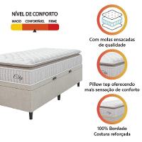 Cama Box Baú Colchão Solteiro Molas Ensacadas City Pillow Top 88x188x64cm Branco-Bege Hellen Suporta até 110kg por Pessoa - 2