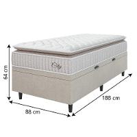 Cama Box Baú Colchão Solteiro Molas Ensacadas City Pillow Top 88x188x64cm Branco-Bege Hellen Suporta até 110kg por Pessoa
