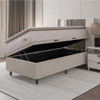 Cama Box Baú Colchão Solteiro Molas Ensacadas City Pillow Top 88x188x64cm Branco-Bege Hellen Suporta até 110kg por Pessoa - 5