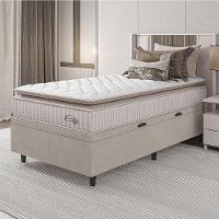 Cama Box Baú Colchão Solteiro Molas Ensacadas City Pillow Top 88x188x64cm Branco-Bege Hellen Suporta até 110kg por Pessoa - 6