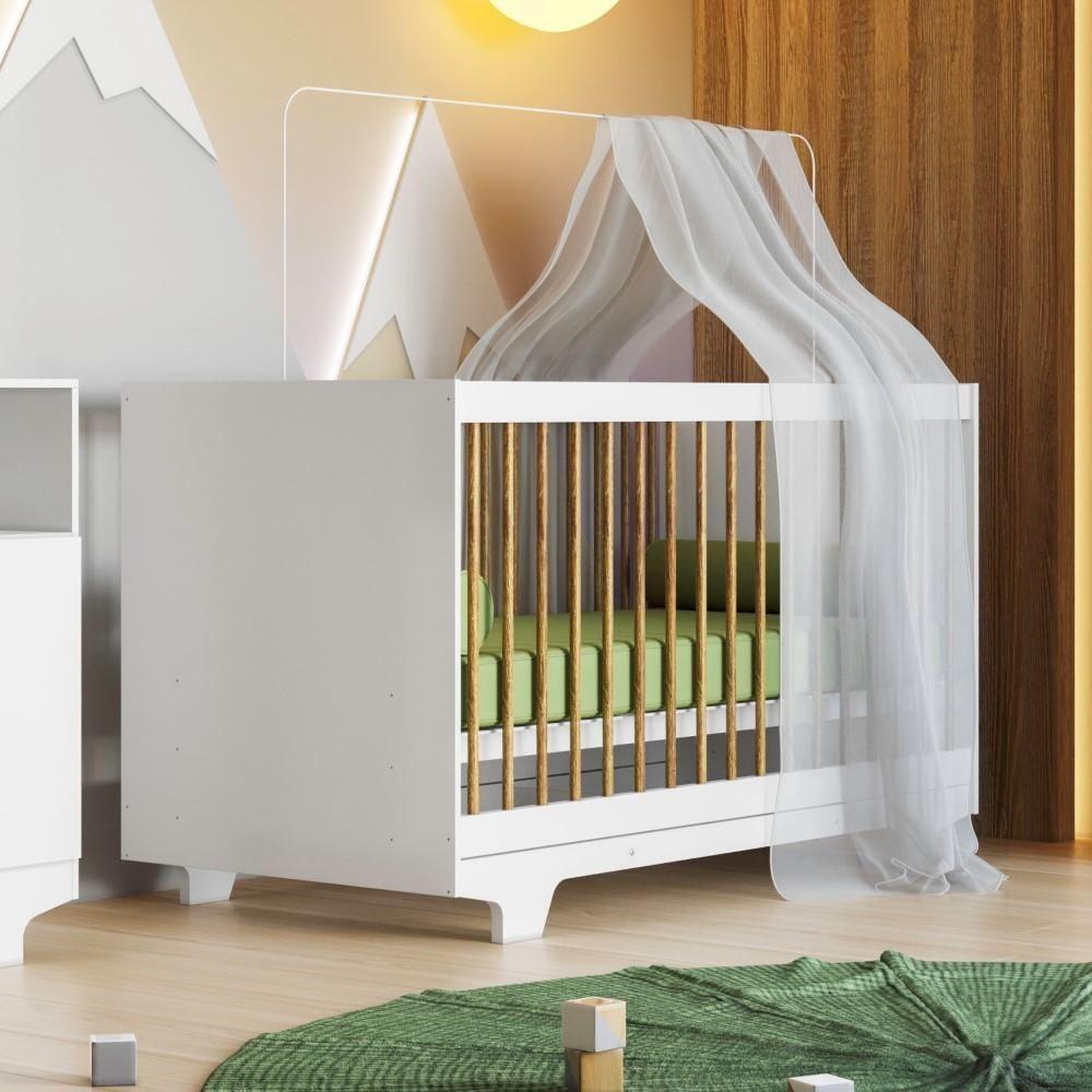 Berço Mini Cama Flocos Com Colchão Tigus Baby Branco - 2