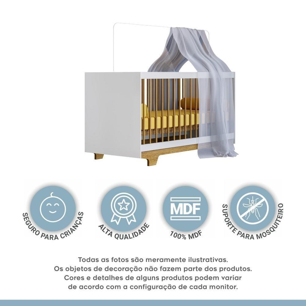Berço Mini Cama Flocos Com Colchão Tigus Baby Branco Madeirado Ypê - 2