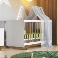 Berço Mini Cama Flocos Com Colchão Tigus Baby Branco Madeirado Ypê